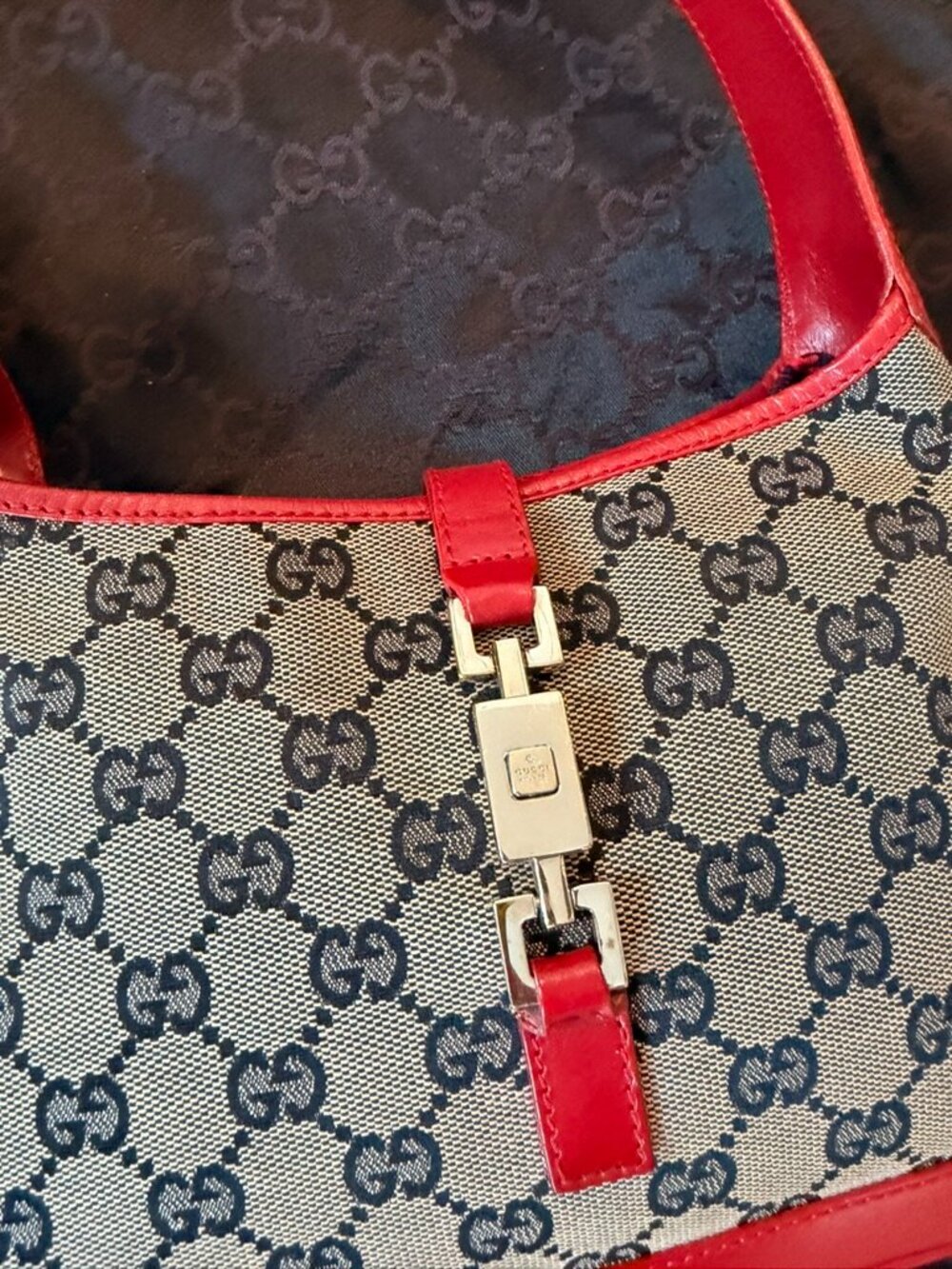 Gucci Vintage Jackie GG Canvas Shoulder Bag Red Leather 001 3735 - Picture 9 of 12